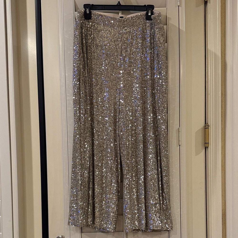 Cable & Gauge Silver Sequin Wide Leg Pants